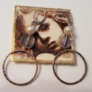 Pearl & Crystal Bead 925 Silver Hoop Earrings